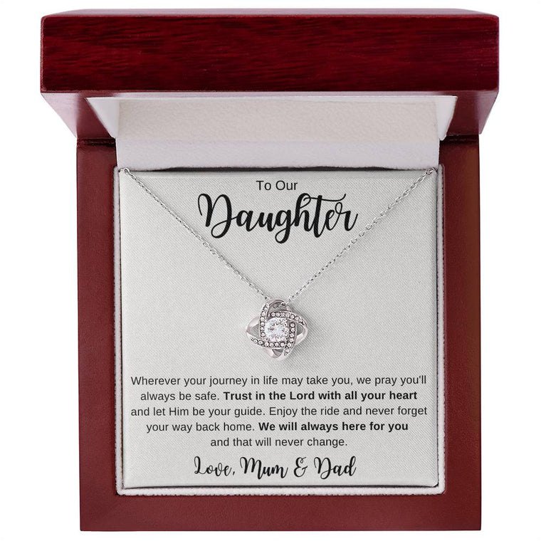 To My Daughter Trust in the Lord Love Knot Gold Finish Necklace | Mad Apparel