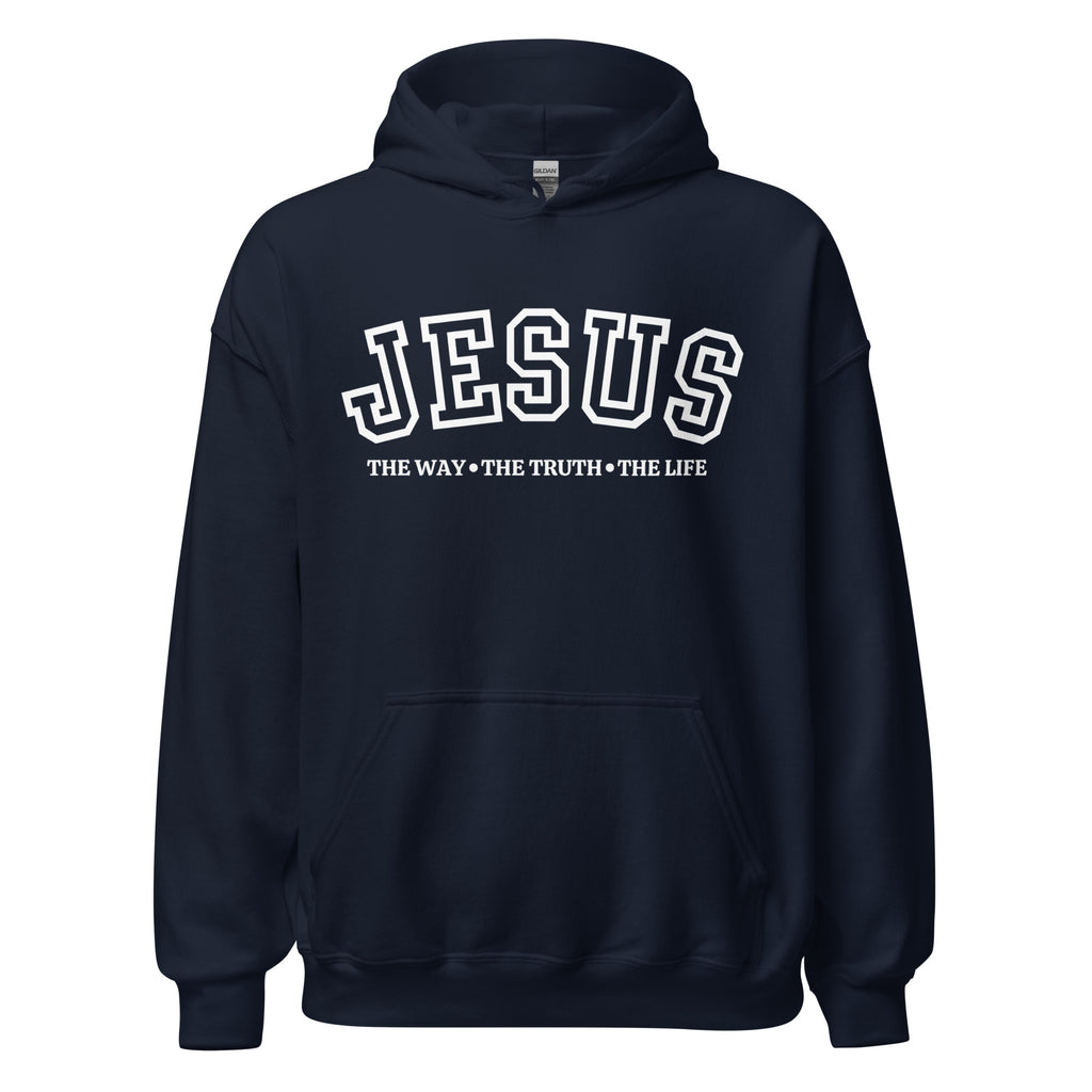 Jesus The Way Navy Hoodie White Text | MAD Apparel
