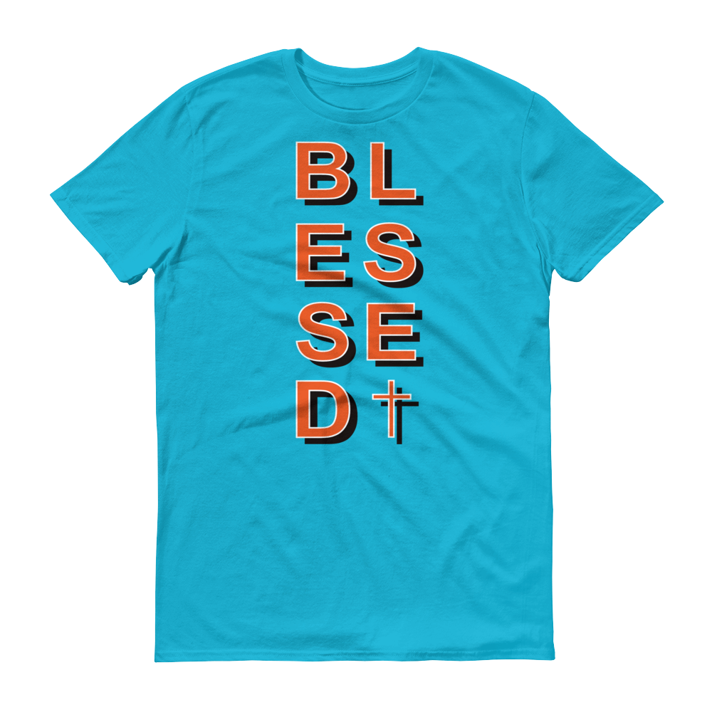 Christian Clothing Blue Blessed Cross Design T-shirt