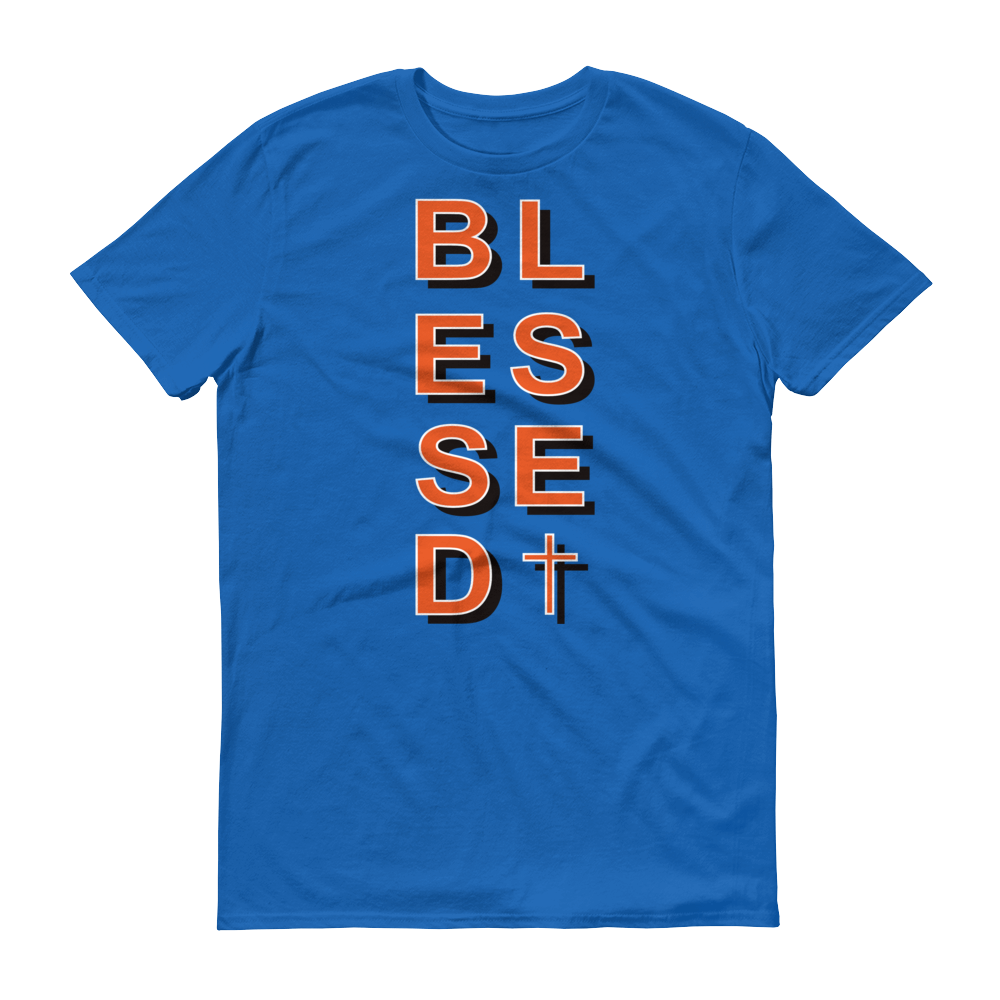 Christian Clothing Royal Blue Blessed Cross Design T-shirt