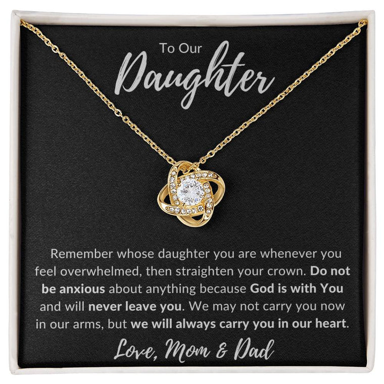 To My Daughter God is with you Love Knot Gold finish Necklace | Mad Apparel