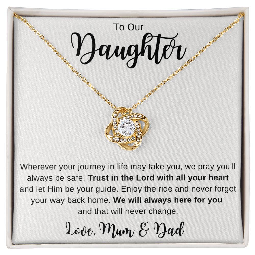 To My Daughter Trust in the Lord Love Knot Gold Finish Necklace | Mad Apparel