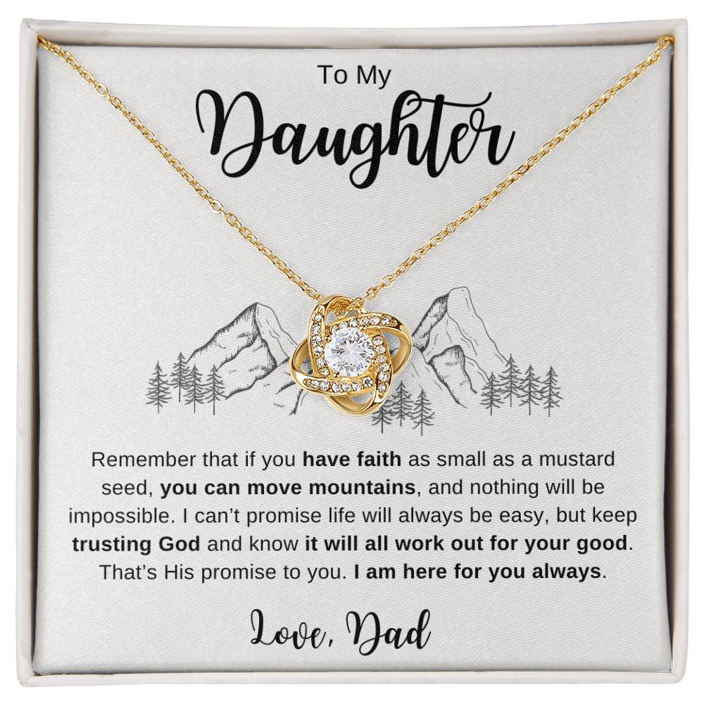 To My Daughter Faith Move Mountains Love Knot Gold Finish Necklace | Mad Apparel