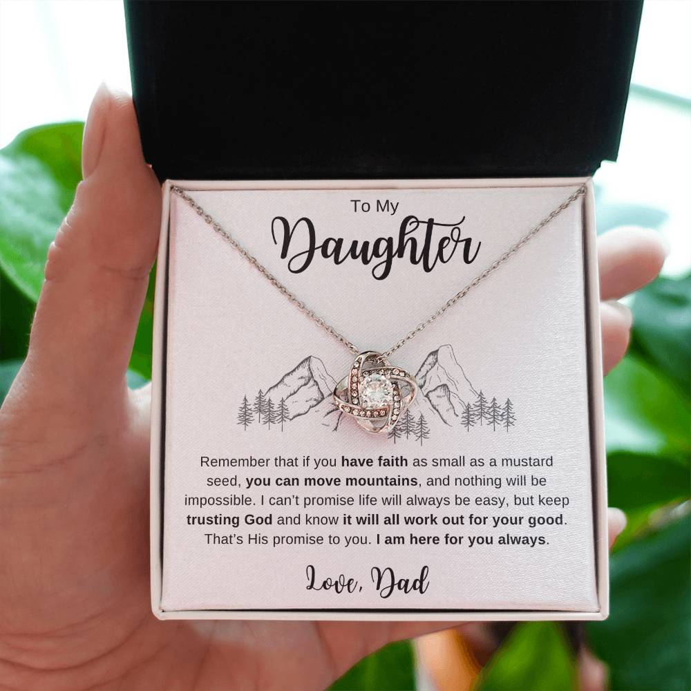 To My Daughter Faith Move Mountains Love Knot Necklace | Mad Apparel