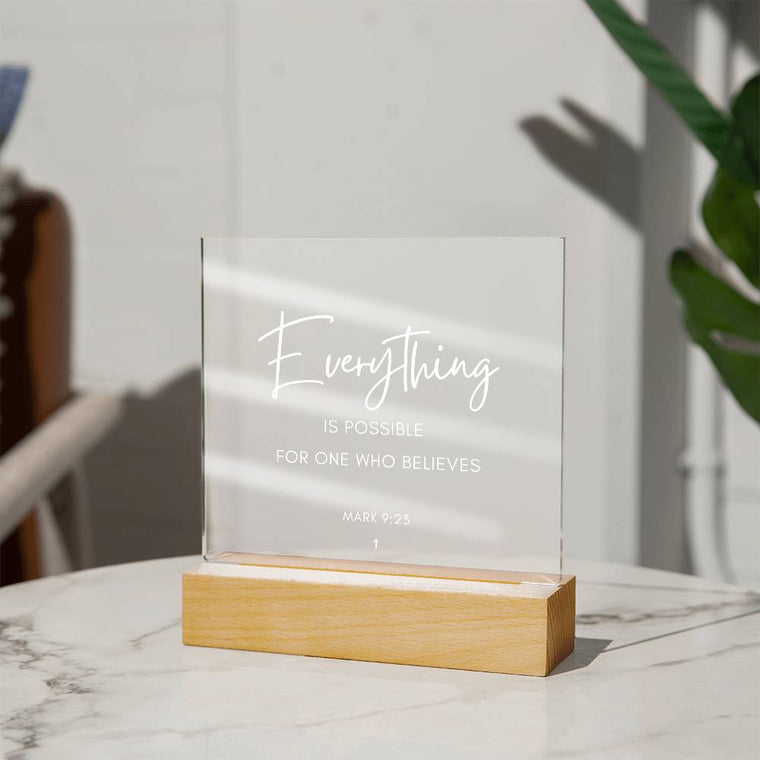 Everything is possible for one who believes Scripture LED Plaque | MAD Apparel
