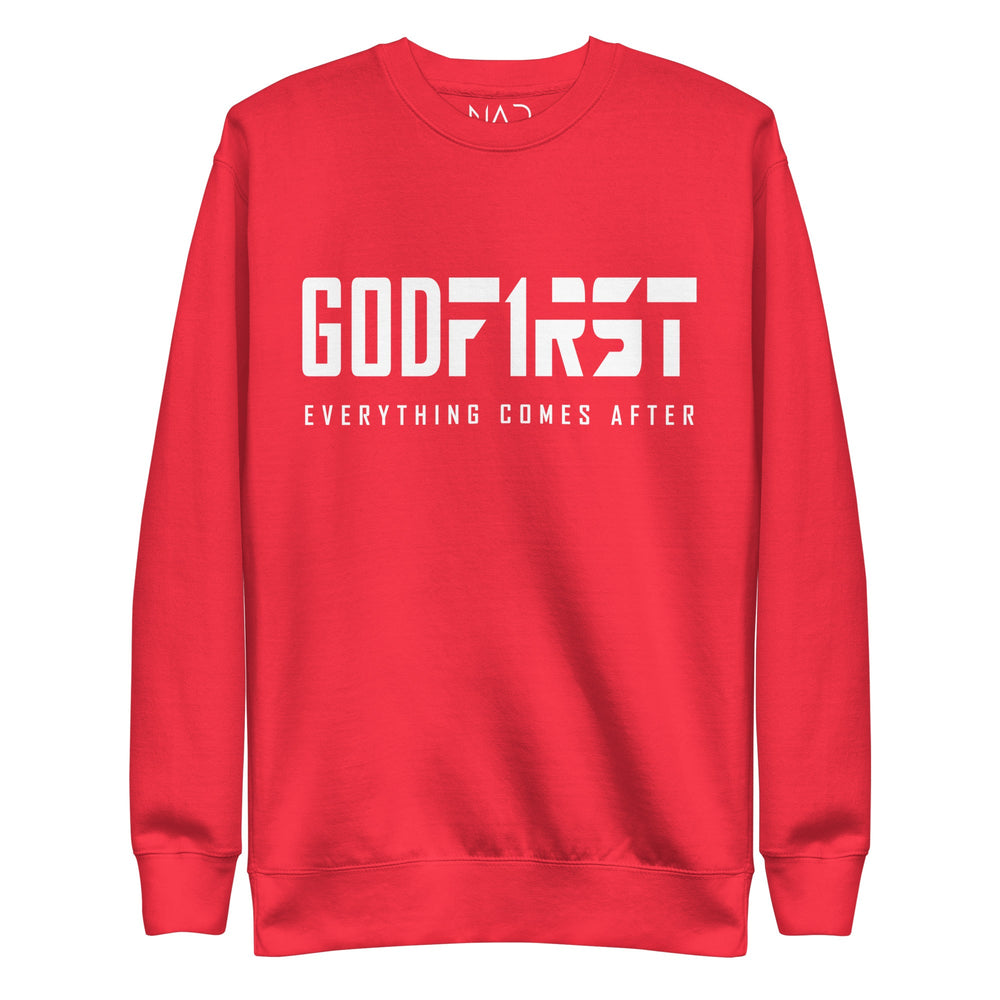 
                  
                    M.A.D Apparel Ltd Sweatshirts God First Faith Classic Premium Sweatshirt Christian Apparel
                  
                