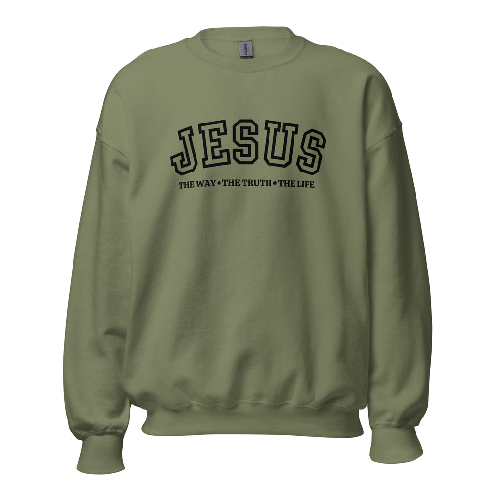 
                      
                        Jesus The Way Unisex Military Green Sweatshirt Black text | MAD Apparel
                      
                    