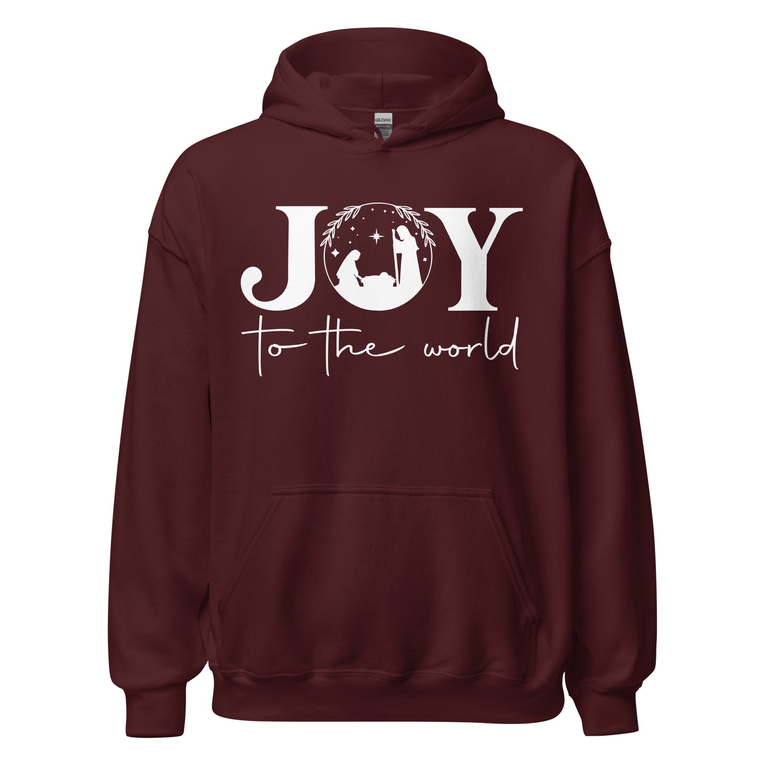 Joy to the world Hoodie Maroon hoodie with white design | MAD Apparel