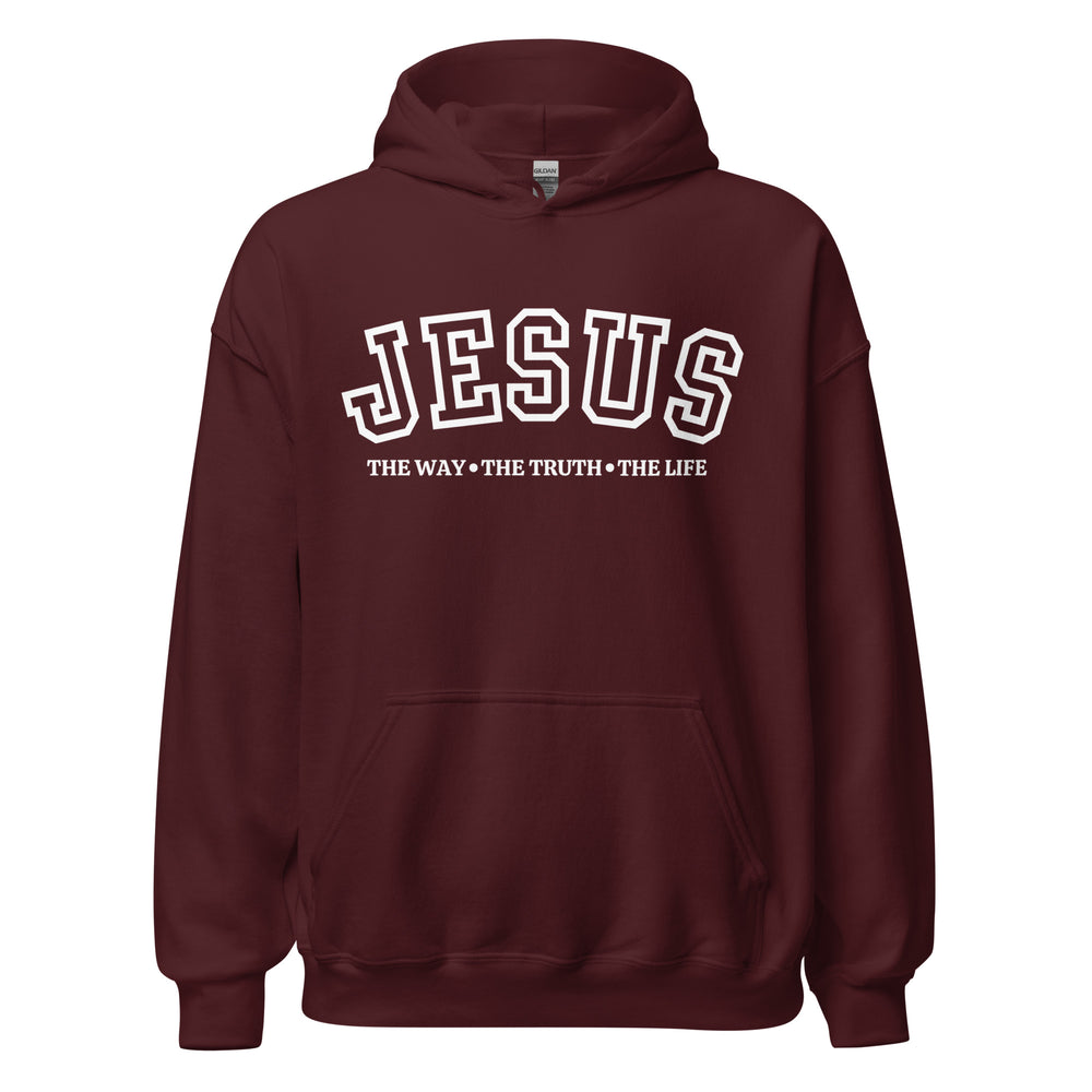 
                      
                        Jesus The Way Maroon Hoodie White Text | MAD Apparel
                      
                    