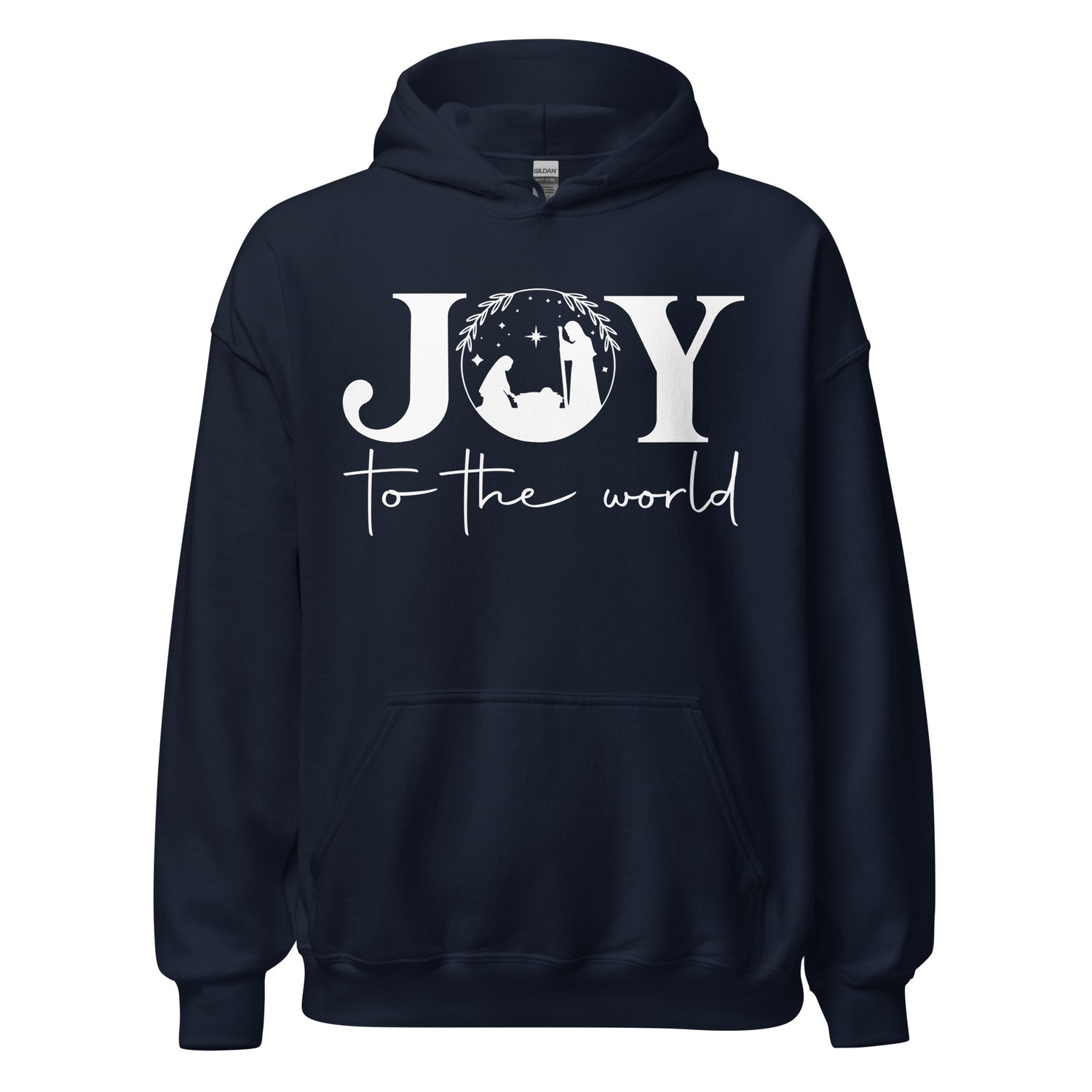 Joy to the world Hoodie Dark Blue hoodie with white design | MAD Apparel