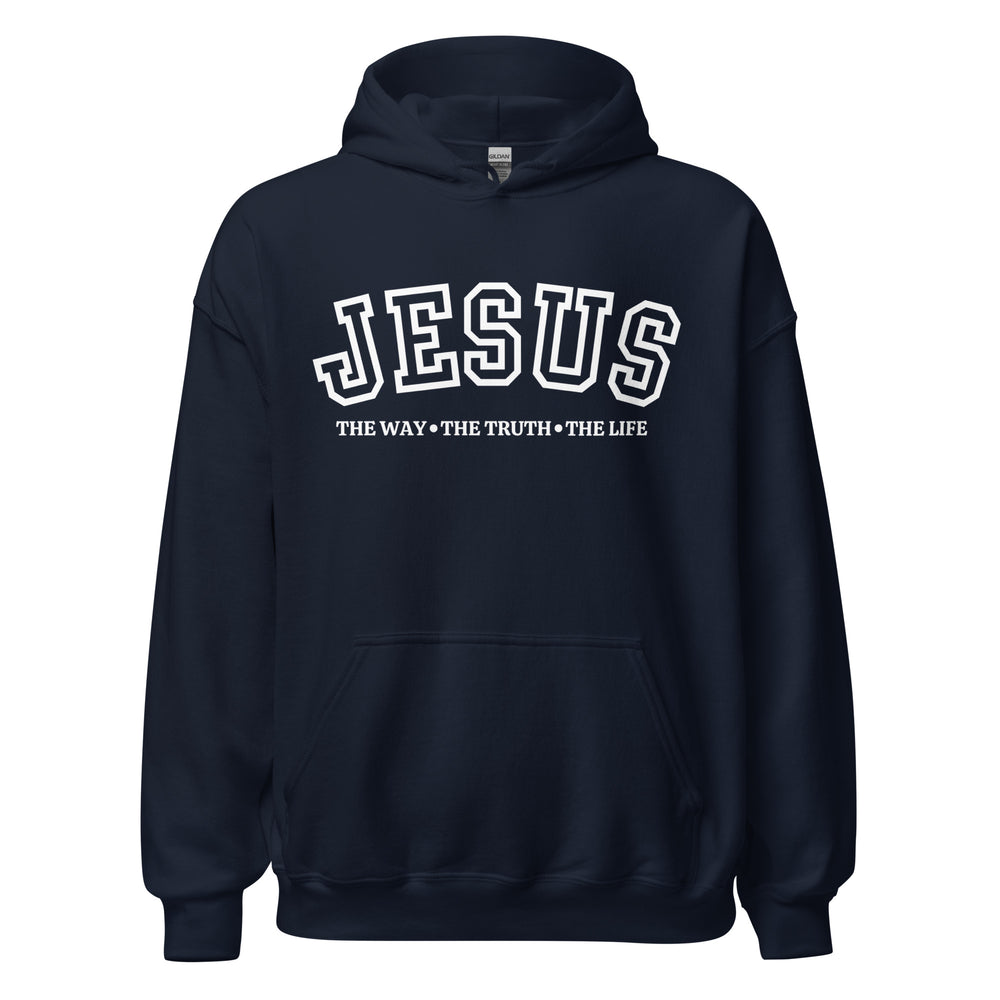 
                      
                        Jesus The Way Navy Hoodie White Text | MAD Apparel
                      
                    