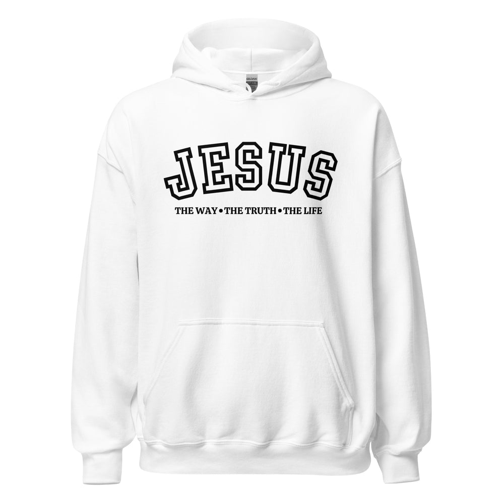 
                      
                        Jesus The Way White Hoodie Black Text | MAD Apparel
                      
                    