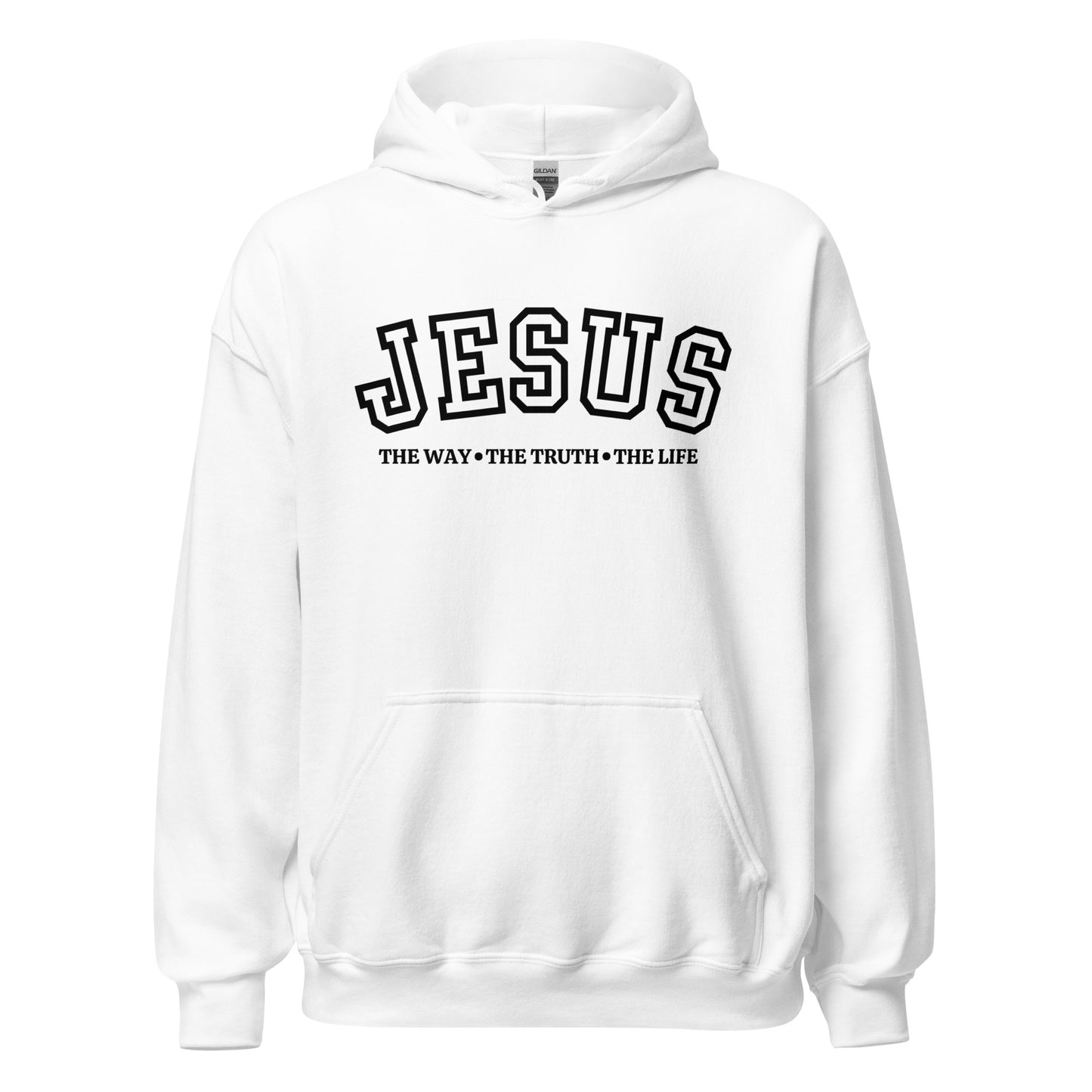 Jesus The Way White Hoodie Black Text | MAD Apparel