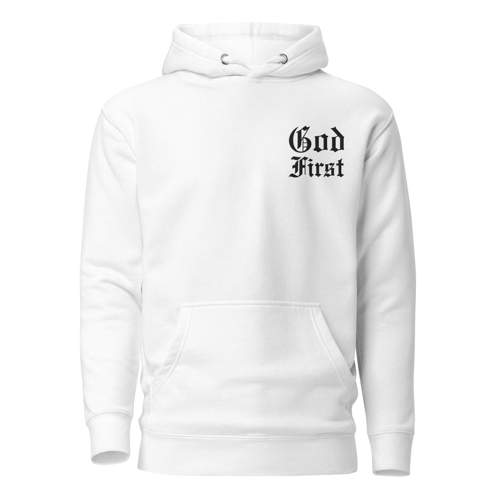 God First Embroidered White Hoodie Fitted | MAD Apparel