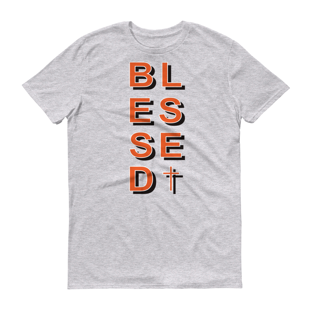 Christian Clothing Grey Blessed Cross Design T-shirt