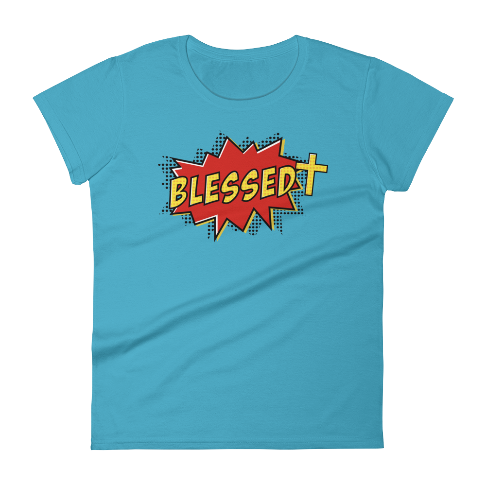 Christian Clothing Womens Blue Blessed Design T-shirt