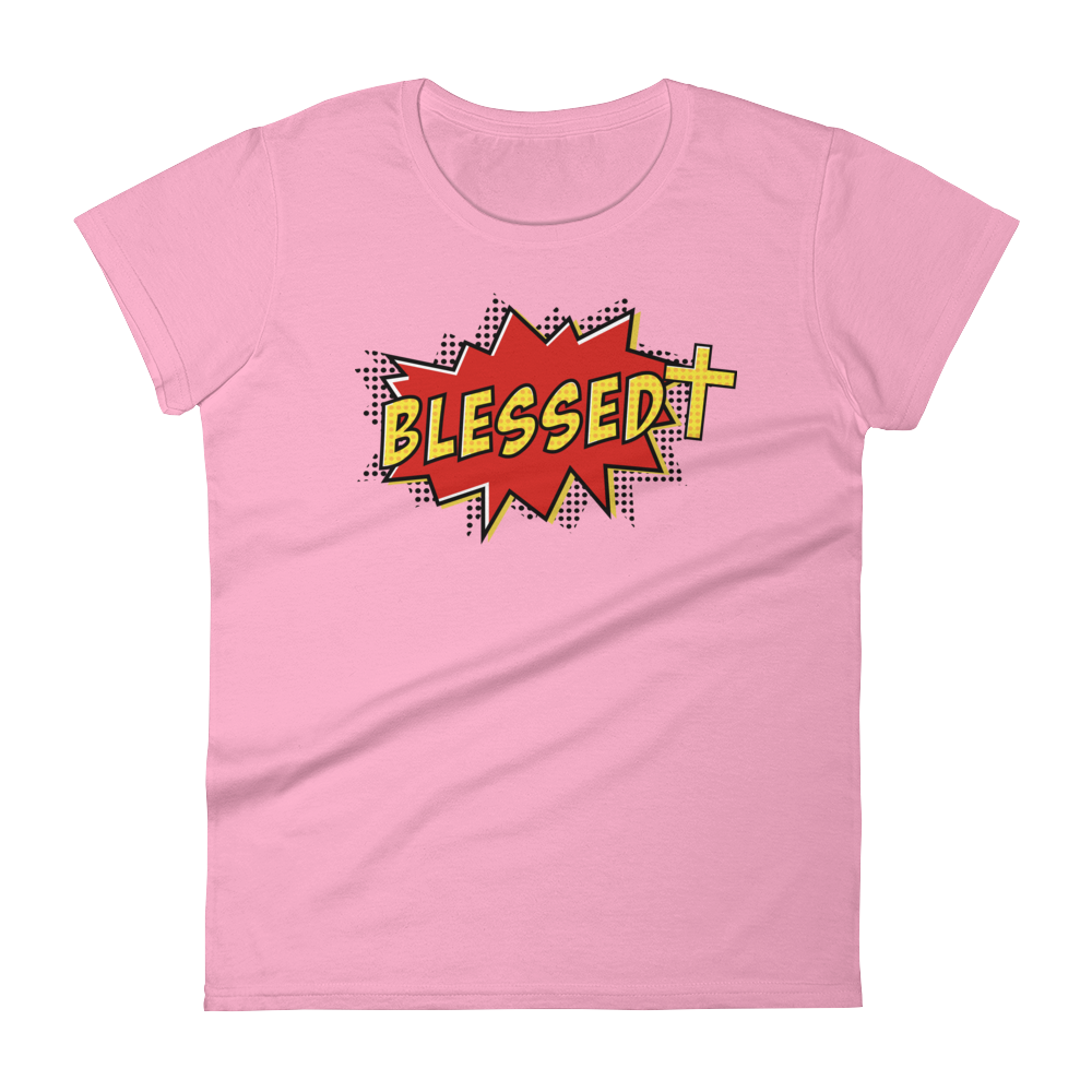 Christian Clothing Womens Pink Blessed Design T-shirt