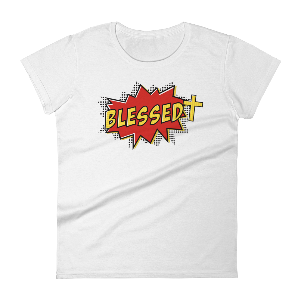 Christian Clothing Womens White Blessed Design T-shirt