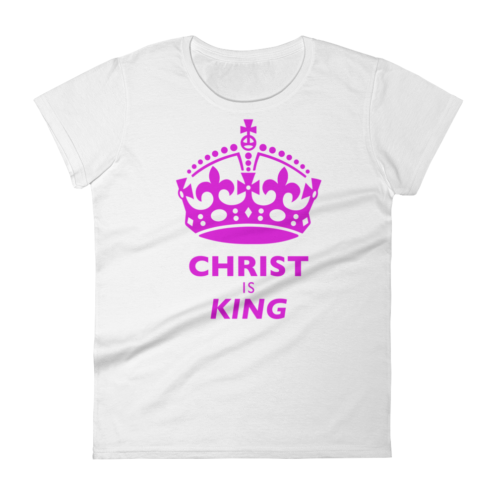 Christian Clothing White Christ is King Design Fitted Womens Tee