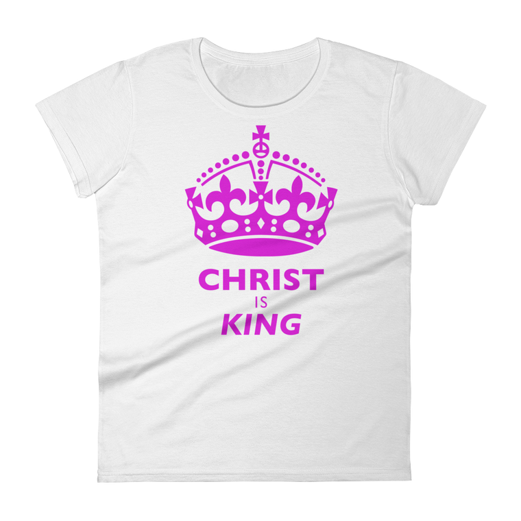 Christian Clothing White Christ is King Design Fitted Womens Tee