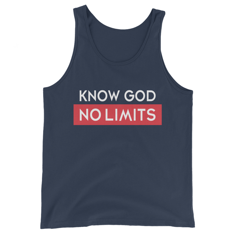 Christian Clothing Navy Know God Design Tank Tops
