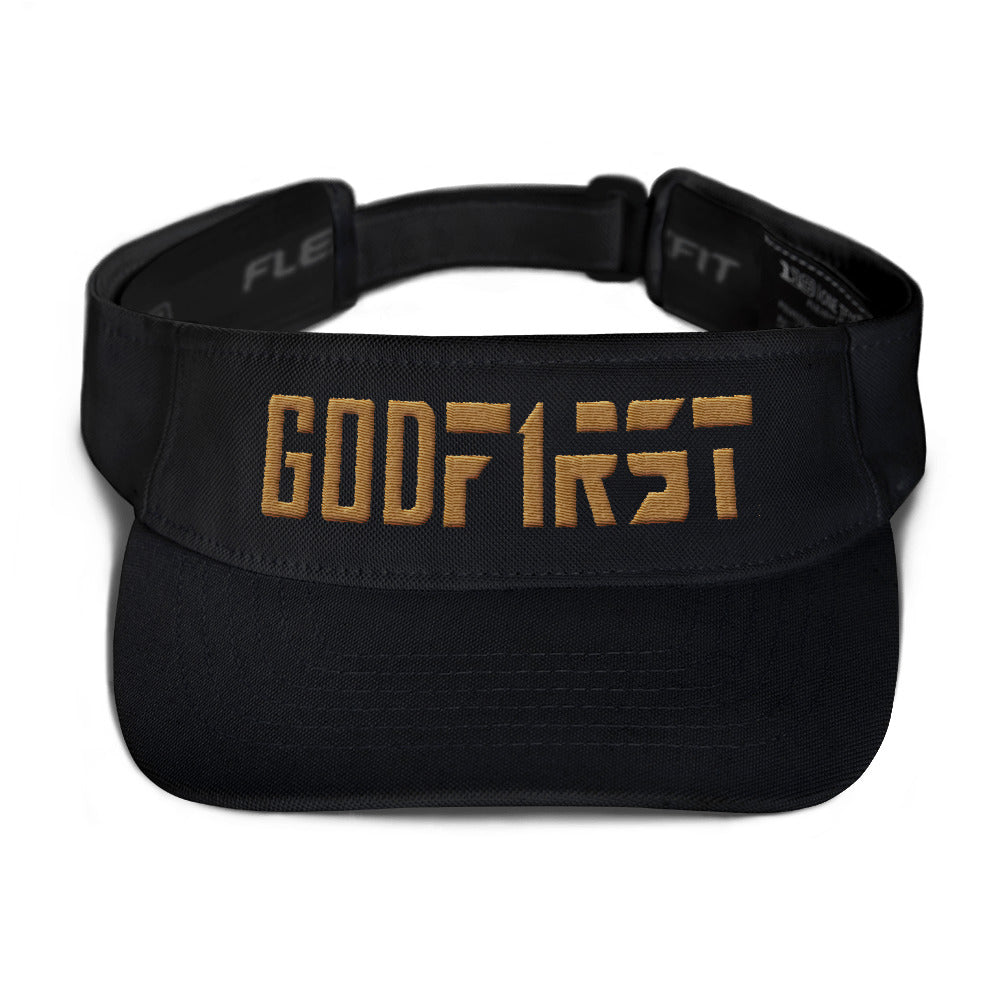 Christian Hats Black Visor With Gold God First Lettering