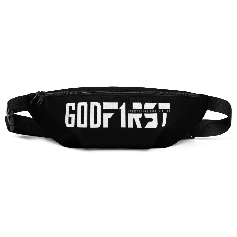 Christian Bags Black God First Design Waist Bag With White Lettering