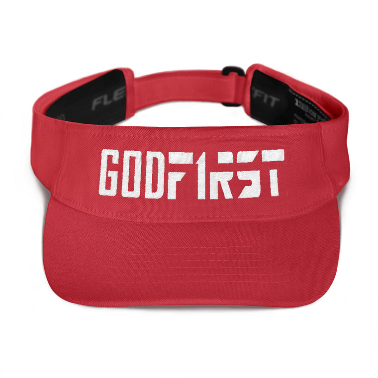 Christian Hats Red Visor With White God First Lettering