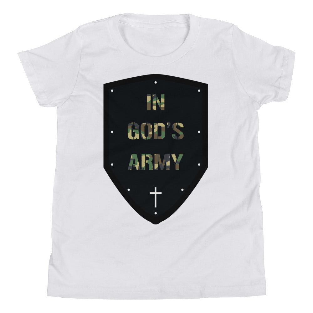 Christian Tees White In Gods Army Design Youth Tee