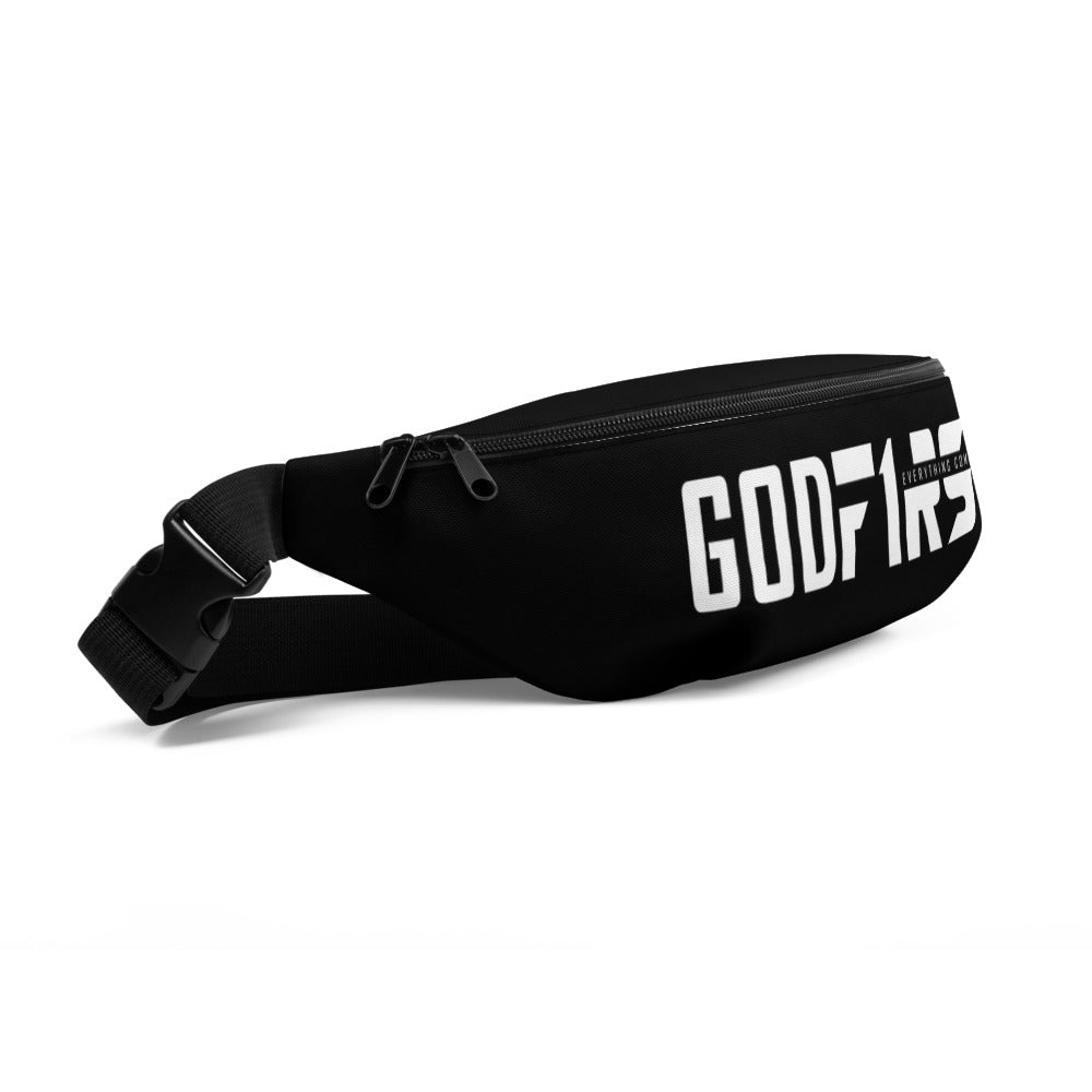 Christian Bags Side view Black God First Design Waist Bag With White Lettering