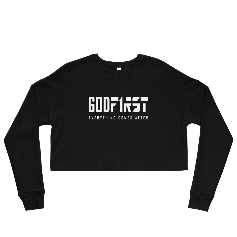 Christian Clothing Black God First design White Lettering Cropped Sweatshirt