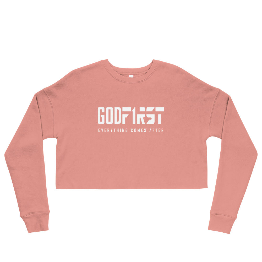 Christian Clothing Mauve God First design White Lettering Cropped Sweatshirt