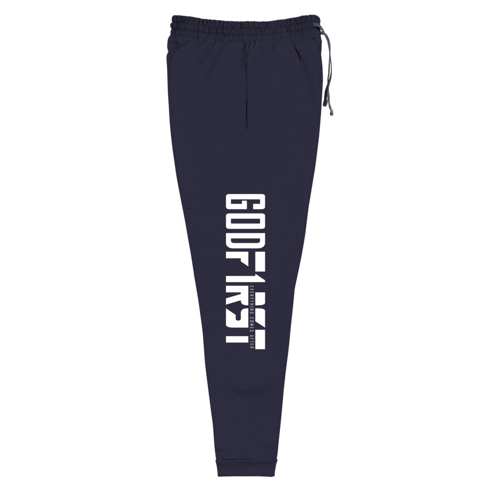 Christian Clothing Side View Black Exercise Faith White Lettering Design Joggers