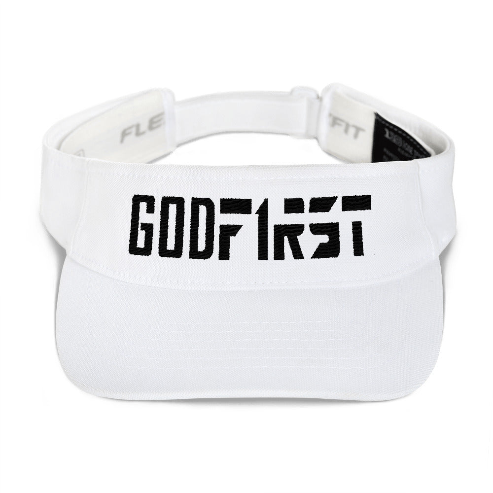 Christian Hats White Visor With Black God First Lettering