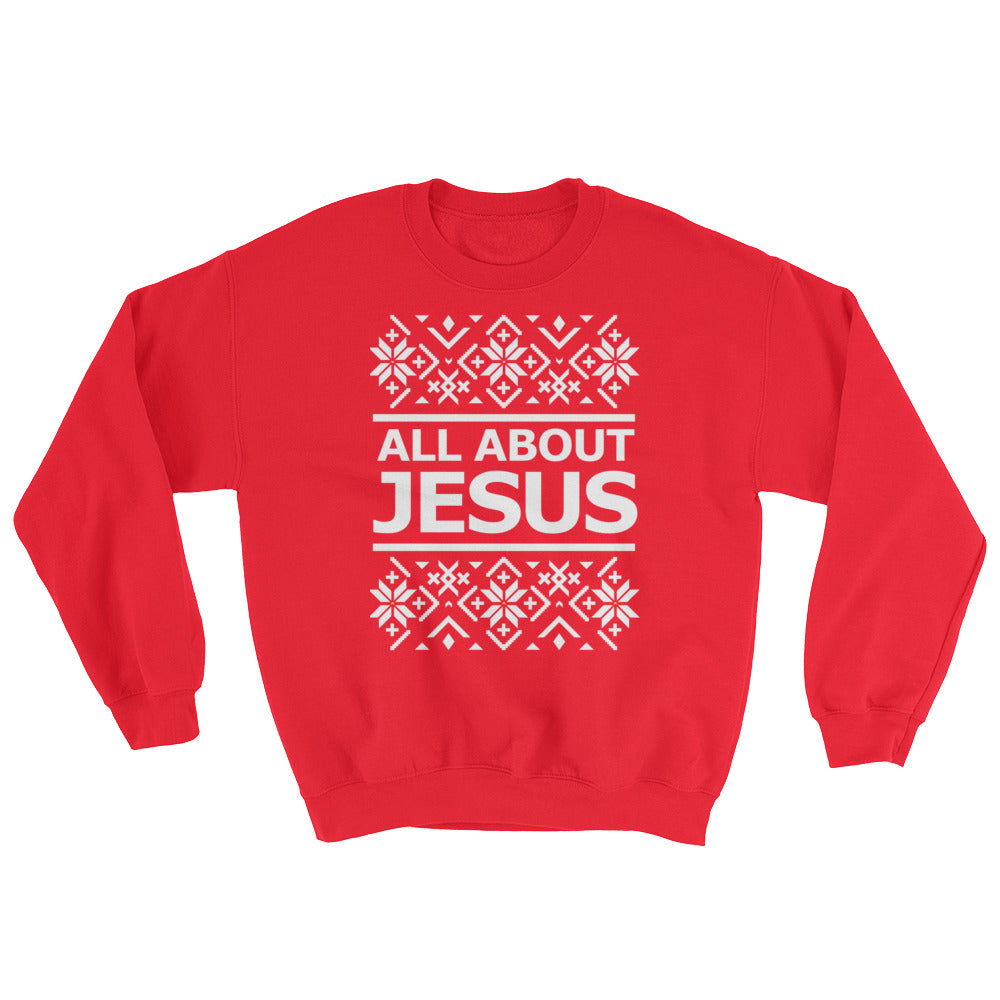 Christian Clothing Red All About Jesus Christmas Sweatshirt
