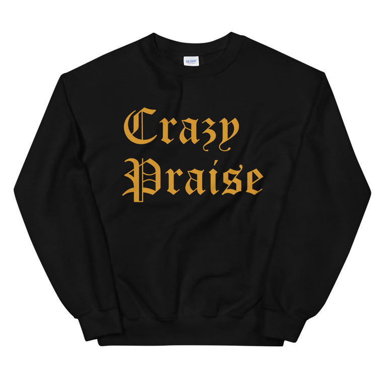 Christian Clothing Black Sweatshirt with Gold Crazy Praise Lettering