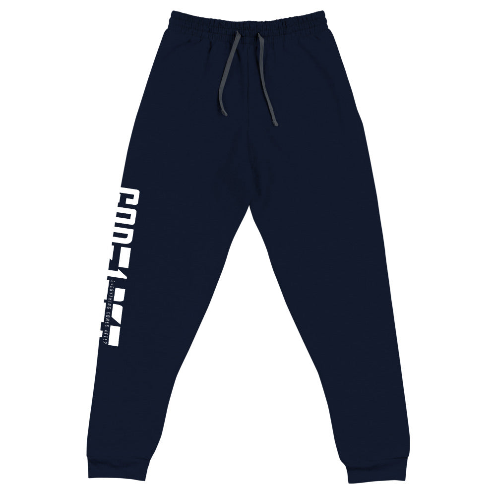Christian Clothing Rear View Navy Exercise Faith White Lettering Design Joggers