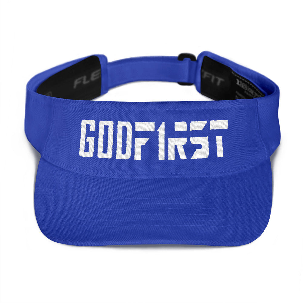 Christian Hats Blue Visor With White God First Lettering