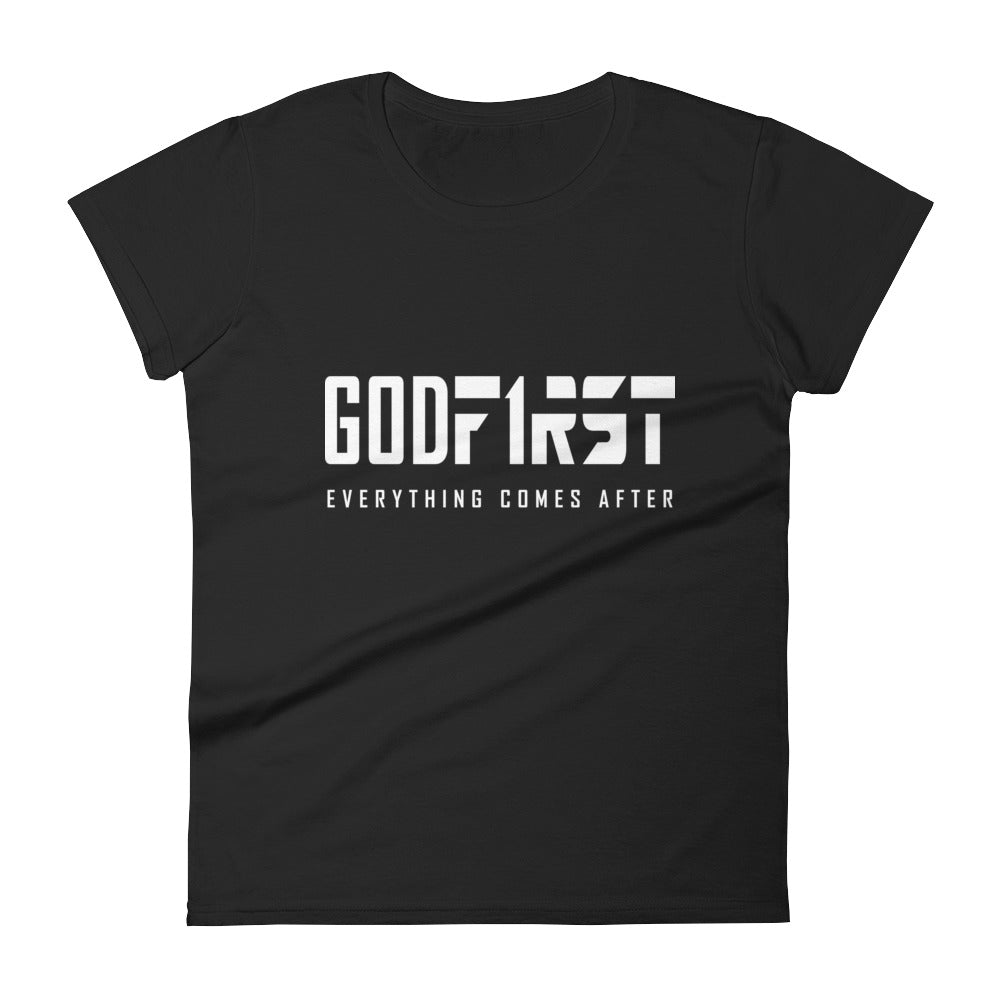 Christian Tees Black God First Design White Lettering Fitted Tee
