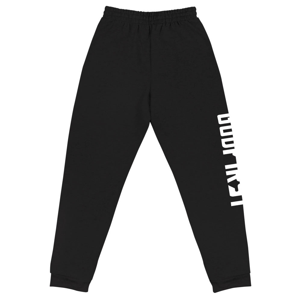 Christian Clothing Front View Black Exercise Faith White Lettering Design Joggers