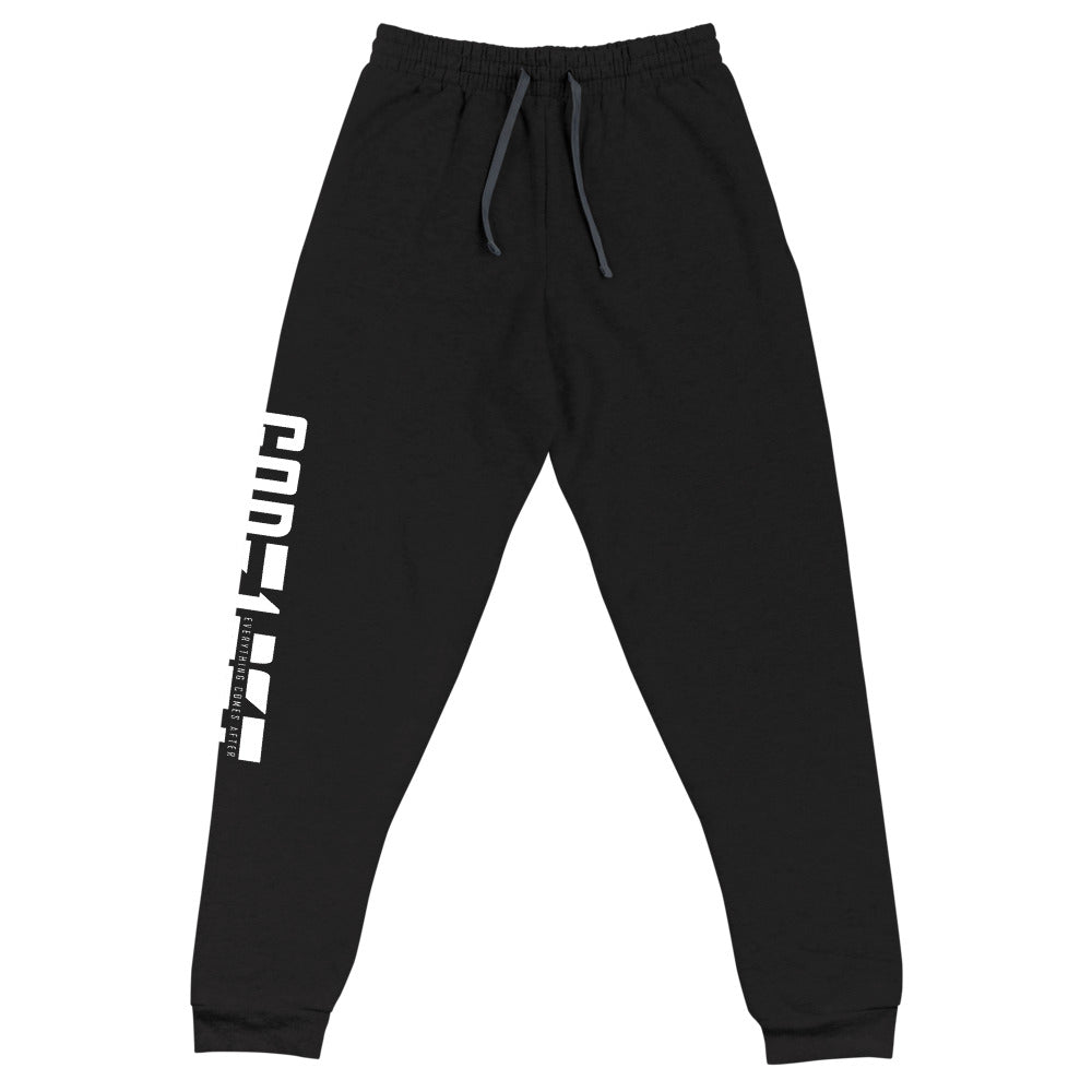 Christian Clothing Rear View Black Exercise Faith White Lettering Design Joggers