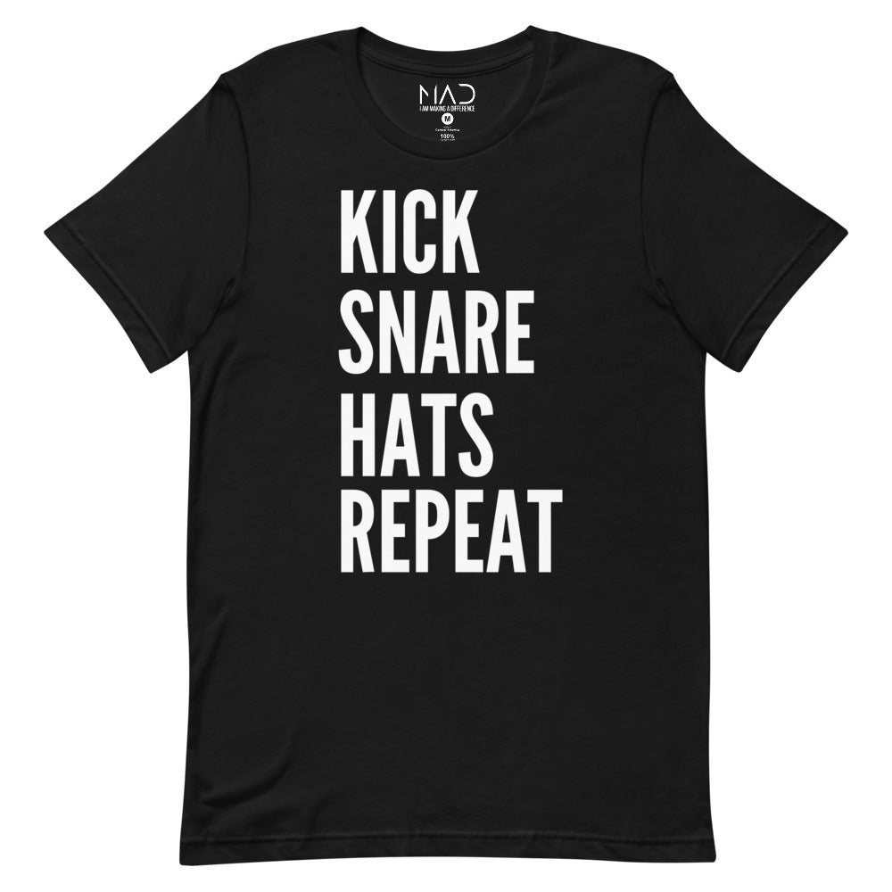 MAD Apparel Kick Snare Hats Repeat T-shirt Black