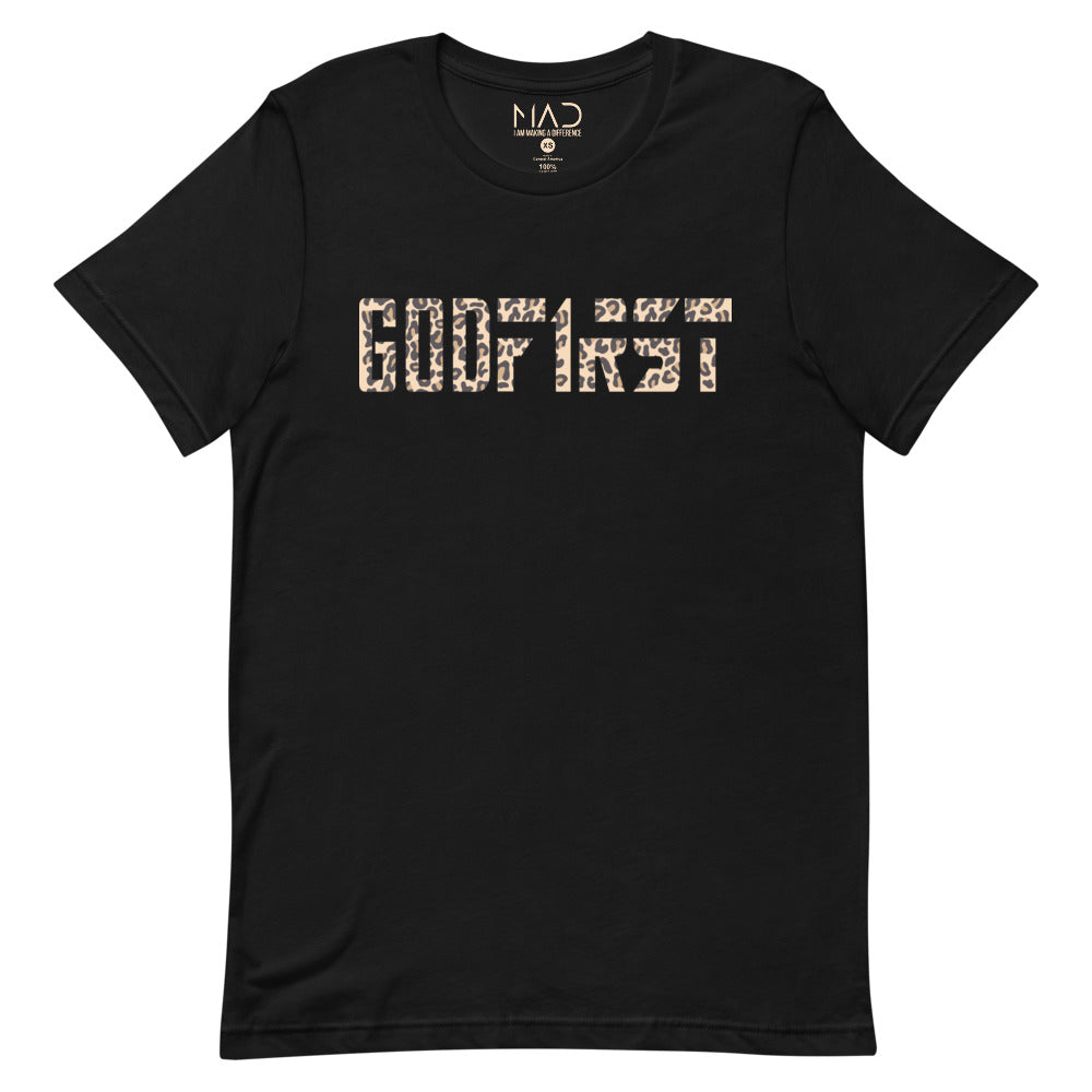 MAD Apparel God First Leopard T-shirt Christian Clothing 