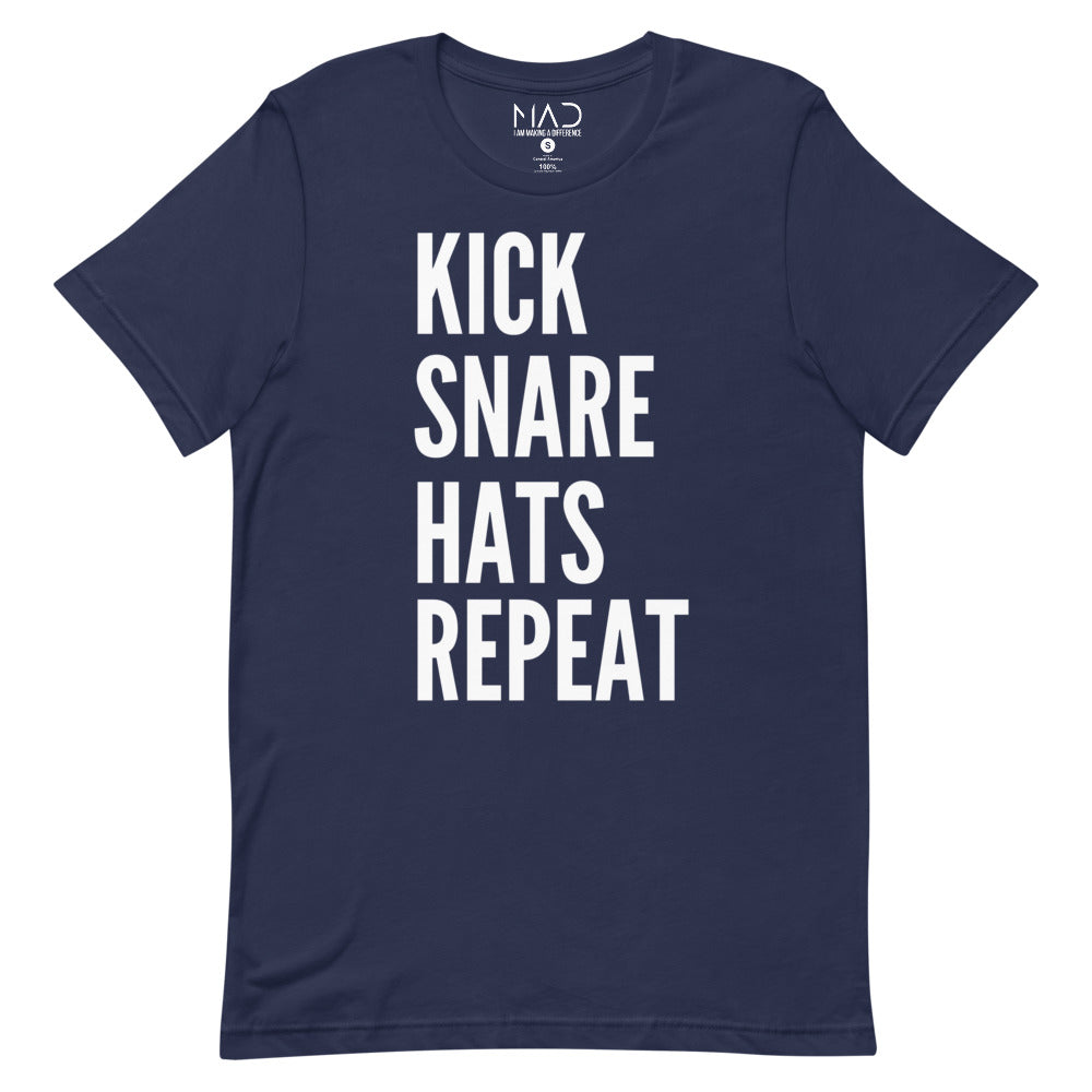 MAD Apparel Kick Snare Hats Repeat T-shirt Navy Blue
