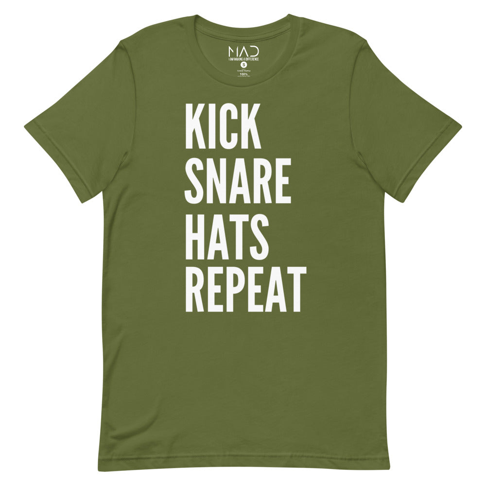 MAD Apparel Kick Snare Hats Repeat T-shirt Navy Olive