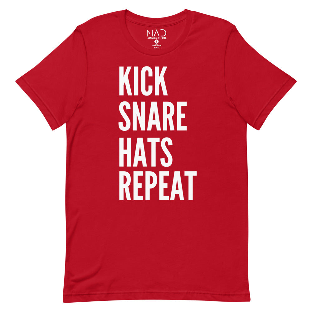MAD Apparel Kick Snare Hats Repeat T-shirt  Red