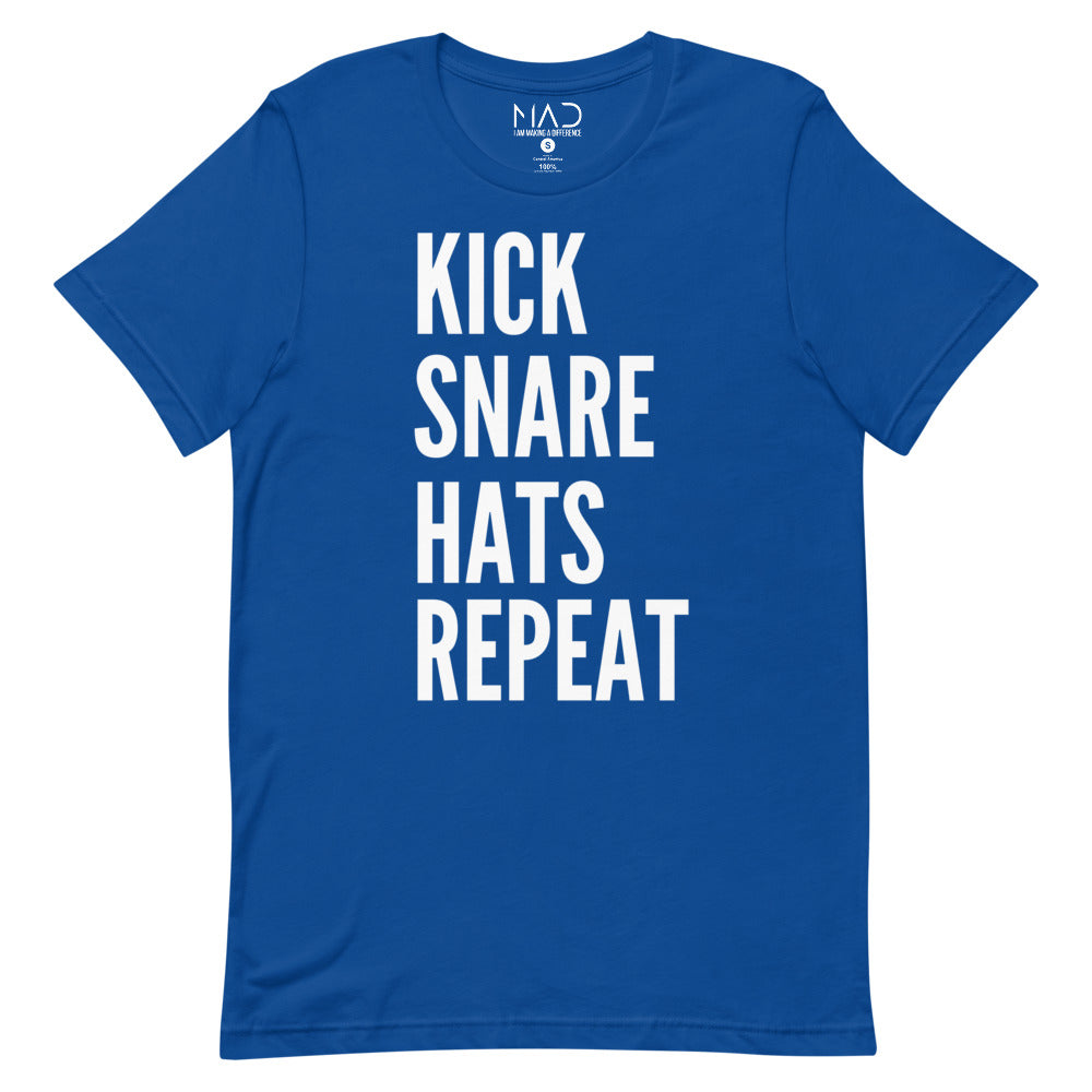 MAD Apparel Kick Snare Hats Repeat T-shirt Navy Royal Blue