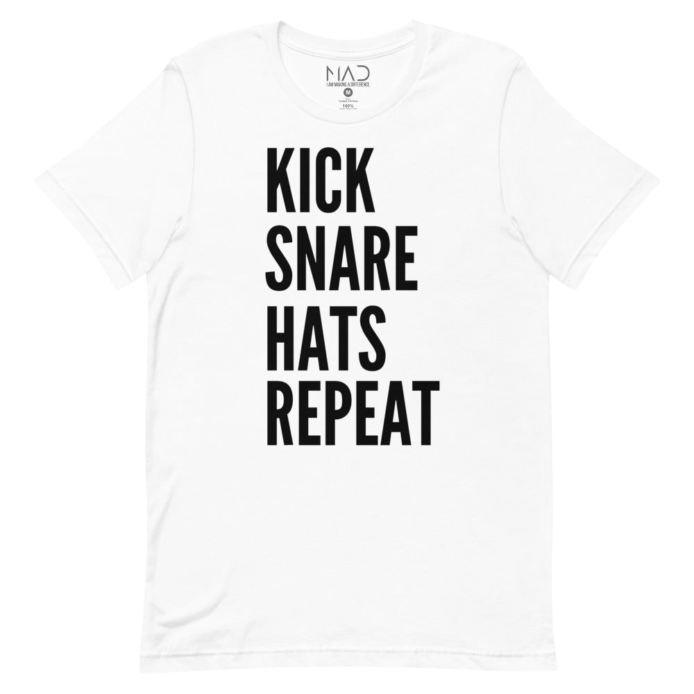 MAD Apparel Kick Snare Hats Repeat T-shirt White